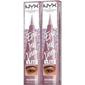 NYX Professional Makeup Eyeliner in Penna Altamente Pigmentato Epic Ink Liner Glitz 03 Shimmer Stitch Waterproof Linee Definite e Precise Punta Flessibile Formula Vegana - Set da 2