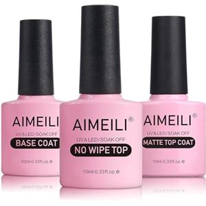 AIMEILI Base e Top & Matte Top Coat Smalto Semipermanente per Unghie in Gel UV LED Soak Off Kit per Manicure, 3 Pezzi, 10ml