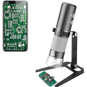 Jiusion WiFi USB Microscopio Portatile Digitale, Endoscopio Da 50 a 1000x Ingrandimento Wireless 4K 3840x2160P Fotocamera 8 LED Con Supporto In Metallo Per iPhone iPad Android Mac Windows Linux Chrome