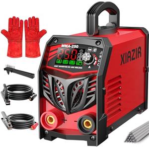 XIAZIR Saldatrice a elettrodo 250A 220V con display LED, saldatrice portatile IGBT con Hot Start, Arc Force & Anti-Stick, kit completo per fai-da-te, officina e fattoria