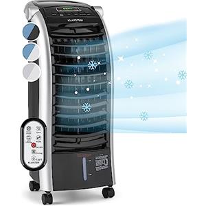 Klarstein Condizionatore Portatile 65W, 4in1, Climatizzatore Portatile, Raffrescatore Aria ad Acqua, Ventilatore, Deumidificatore, Silenzioso con Night Mode, 444m³/h, Serbatoio da 6L, Nero Lucido