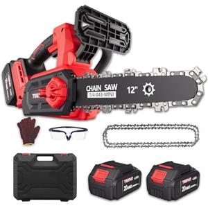 TEENO Motosega a Batteria 12 Pollici, 1200W Brushless Motosega Elettrica Senza Fili con 2 Batterie 4.0Ah e Caricatore, Serbatoio Olio 120ml, Tensione Catena Senza Utensili, Potatura Alberi e Taglio Legna