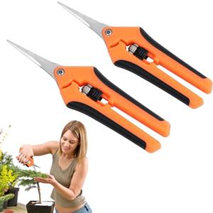 OFFCUP Forbici da Potatura, 2Pcs Cesoie a Mano, Taglio Dritto Forbici da Giardino, Lame in Acciaio Inox con Lega di Zinco, Antiscivolo con Impugnatura di Bloccaggio, Forbici Potatura(Arancione)
