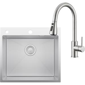 CECIPA 44x49 cm Lavello con Arco Rubinetto Cucina Estraibile, Lavandino Cucina 1 Vasca in Acciaio Inox per Mobile da 50cm