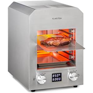Klarstein Hannibal - Grill ad alta temperatura da interni, Potenza: 2.200 W, Temperatura: 200-850 °C, Elemento a infrarossi, CharForce System, Superficie: 18,5 x 30 cm, Display LED, Timer, argento