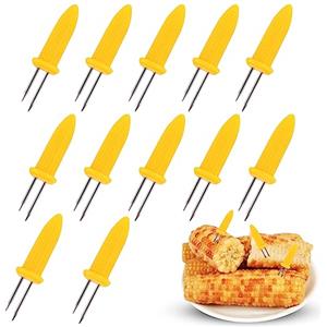 OFFCUP 12 spiedini per barbecue in acciaio inox, forchette per mais dolce, forchette per pannocchie, spiedini ad incastro con manico in polipropilene, per barbecue, picnic, lavabili in lavastoviglie