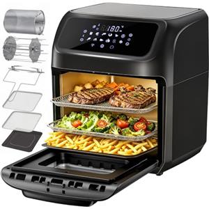 LLIVEKIT Friggitrice ad Aria 12L per Famiglia 3-6 Persone, Forno ad Aria Calda 12 in 1 con Touch Screen LED, Friggere Senza Olio da 1800W, Griglia, 7 Accessori e Ricettario, Cottura Senza Olio