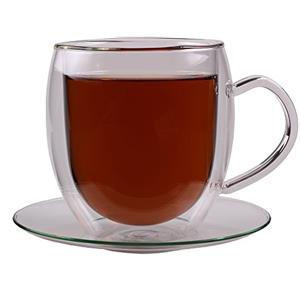 Feelino Tazza Vetro da Tè con Piattino, Tazza Trasparente Mug Vetro 270ml, Tazze Vetro Doppia Parete per Tè Lavabili in Lavastoviglie, Effetto Fluttuante, Tazze da Tè, Bicchieri Doppio Vetro Isolanti