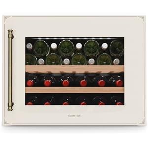 Klarstein Vinsider Victoria 28 - Cantinetta per Vini, 28 Bottiglie, 1 Zona, 5-20 °C, Touch Control, LED, Ripiani in Legno, Protezione UV, Silenziosa, Da Incasso