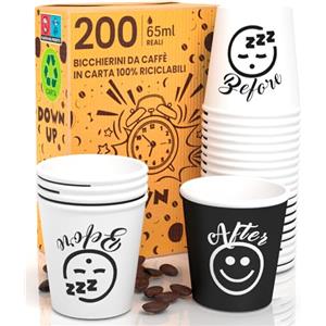 Eurocali 200 Bicchierini in Carta per caffè 65ml DownupCUP Bicchieri Ecologici Biodegradabili Monouso Piccoli Asporto Bevande Calde