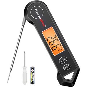 ThermoPro TP19HB Termometro digitale per carne, termometro per arrosti, pieghevole, termometro per cottura per liquidi, latte, bistecca, termometro da cucina, nero