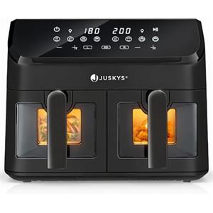 Juskys friggitrice ad aria 9 L a doppia camera - Friggitrice XXL con 2 cestelli, 9 programmi, Smart Finish, rivestita