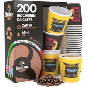 Eurocali 200 Bicchierini in Carta per caffè 65ml ArcadeCUP Bicchieri Ecologici Biodegradabili Monouso Piccoli Asporto Bevande Calde