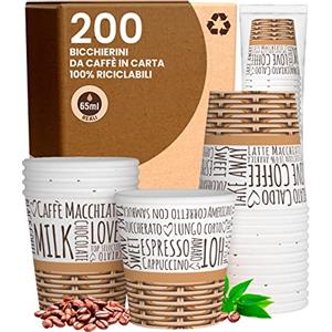Baciato Caffè 200 Bicchierini in Carta da caffè 65ml SweetCUP Bicchieri Ecologici Biodegradabili Monouso Piccoli Asporto Bevande Calde