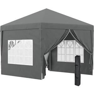 Outsunny Gazebo Pieghevole 3x3 Pop Up con 2 Porte e 2 Finestre, 4 Pannelli Laterali e Borsa da Trasporto, Gazebo da Esterno in Acciaio e Tessuto Oxford, per Giardino, Feste, Campeggio, Grigio