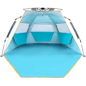 Wolfwise Tenda da spiaggia per 3-4 persone Quick Up UPF 50+, Tenda Parasole Familiare Portatile con Veranda Estesa, ideale per famiglia, campeggio e aperto, 215×115x125cm(85 x45x49 IN), Verde menta