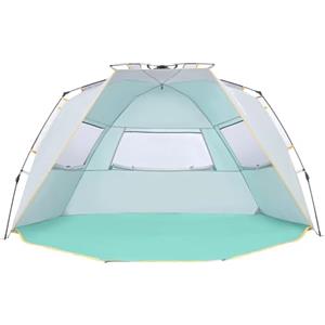 Wolfwise Tenda da spiaggia per 5-6 persone Quick Up UPF 50+, Tenda Parasole Familiare Portatile con Veranda Estesa, ideale per famiglia, campeggio e aperto, 250×135x135cm(99 x53x53 IN), Verde menta