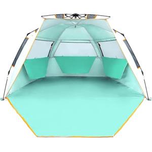 Wolfwise Tenda da spiaggia per 3-4 persone Quick Up UPF 50+, Tenda Parasole Familiare Portatile con Veranda Estesa, ideale per famiglia, campeggio e aperto, 215×115x125cm(85 x45x49 IN), Verde menta