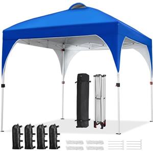 Yaheetech Gazebo da Giardino 2,4 x 2,4 M Impermeabile Pieghevole Tendone in Ferro e Tela Oxford con Paletti/Corde per Spiaggia/Uso Commerciale/Patio/Campagna/Veranda Blu