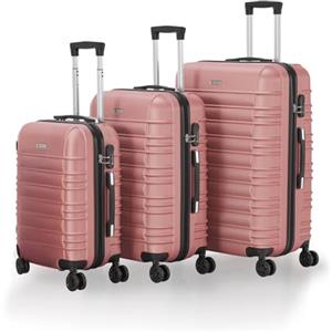 Juskys Set valigie rigide 3 pezzi - ABS - con ruote girevoli, lucchetto a codice e manico telescopico - trolley da viaggio - colore rosa