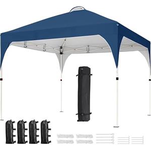 Yaheetech Gazebo da Giardino 3 x 3 M Impermeabile Pieghevole Tendone in Ferro e Tela Oxford con Paletti/Corde per Spiaggia/Uso Commerciale/Patio/Campagna/Veranda Navy Blu
