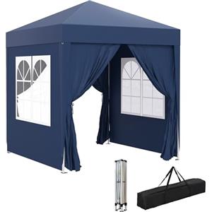 Outsunny Gazebo 2x2 m Pop-up Impermeabile con 4 Pareti Rimovibili, Gazebo Pieghevole in Metallo e Poliestere con Borsa da Trasporto, Blu