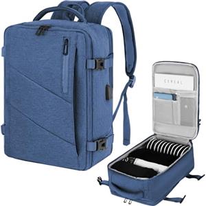 VOESLD Zaino 45x36x20 per Easyjet, Bagaglio a Mano Blu per Viaggio Aereo, Porta PC Donna Uomo Impermeabile, per Tutte le Principali Compagnie Aeree, con Porta USB 32L