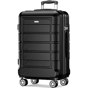 SHOWKOO Valigia Media Rigida 67cm Bagaglio a Mano Ultra Leggero ABS+PC Espandibile Durevole Valige Trolley da Viaggio con Chiusura TSA e 4 Ruote Doppie, Nero -L