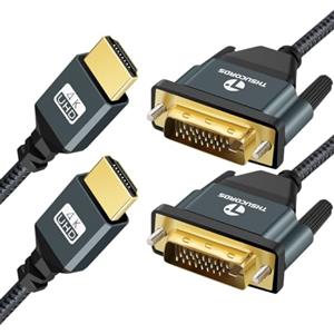 Thsucords Cavo HDMI a DVI 4K 1M 2 Pezzi,Intrecciato Cavo Adattatore DVI a HDMI Bidirezionale pour Proiettore, Laptop, TV, PC, Lettore DVD