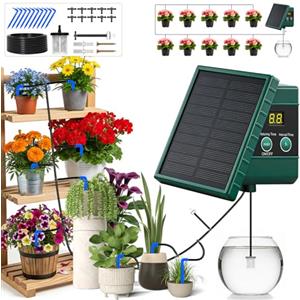 Onherm Kit di Irrigazione Automatica Solar, Irrigazione Solare a Goccia con 10M di Tubo, Automatica Irrigazione Sistema per Giardin, Balcone, Piante in Vaso