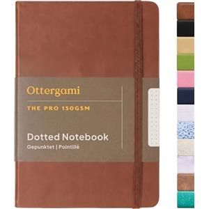 Ottergami The Pro Bullet Dot Journal - Taccuino punteggiato, formato A5, 144 pagine, carta spessa 150 g/m², diario di lusso in pelle vegana per donne e uomini, elementi essenziali per lavoro e