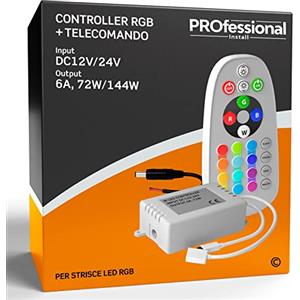 Eurocali 1x Controller per Strisce LED RGB 12-24V 3 Canali con Connettore 4 pin e Jack 2.1 + Telecomando 24 tasti ad infrarossi