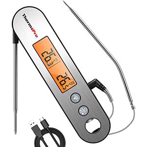 ThermoPro TP610 Termometro da Cucina a Lettura Istantanea con Due Sonde, Termometro per Alimenti, per Cuocere al Forno, Forno, Termometro Cucina Impermeabile con Allarme e Schermo Rotante Automatico