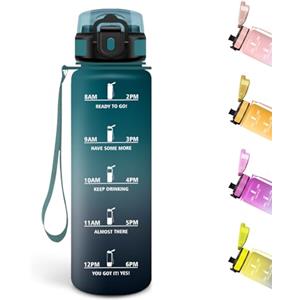 Motswedi Borraccia 500 ml, con Filtro, Borraccia Bambini, Prova di Perdite, Senza BPA, Bottiglia Acqua, con Marcatori di Tempo, per Scuola, Palestra, Ufficio, Yoga, Verde Scuro & Grigio