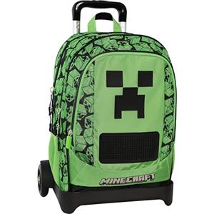 Franco Cosimo Panini MINECRAFT - Zaino Scuola Trolley Ufficiale Minecraft, Maniglia Regolabile, Trolley Staccabile, Spallacci Imbottiti e Regolabili, 2 Scomparti Principali, Tasche Frontali con Zip, 34x52Hx22 cm, Verde