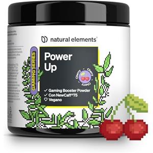 natural elements Power Up Cherry - booster con caffeina, NewCaff75, vitamine B, vitamina C, L-tirosina, estratto di Gingko e tè verde - 40 drink - vegano, alto dosaggio, con stevia - prodotto in Germania