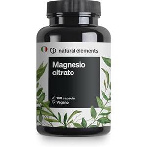 natural elements Magnesio Citrato Premium - 2320 mg di cui 360 mg di Magnesio Elementare per Dose Giornaliera - 180 Capsule - Testato in Laboratorio e ad Alto Dosaggio