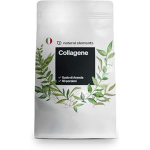 natural elements Collagene in polvere 500 g - peptidi di collagene idrolizzato - collagene di tipo 1 e 3 - fresco gusto di arancia, perfetta solubilità, naturale, testato in laboratorio e prodotto in Germania