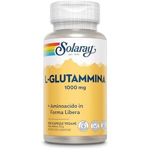 Solaray Glutammina 1000mg - 100 Capsule Vegane - 500mg di L-Glutammina per Capsula - Aminoacido di Alta Qualità - Integratore Pre Allenamento - Testata in Laboratorio
