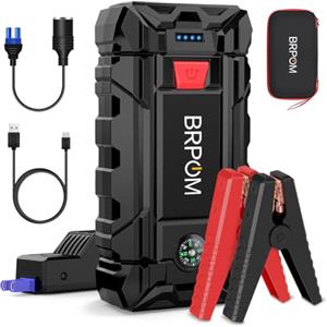BRPOM Avviatore Batteria Auto, 9000A 26800mAh Avviatore di Emergenza per Auto/Moto, (Motori Fino a 10.0L Gas o 8.0L Diesel) Torcia a LED,Porta USB da per Smartphone