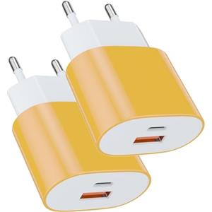 Samneer 25W USB tipo C Caricabatterie veloce 15W USB tipo A Adattatore （giallo）Per:iPhone17/16 Pro/Pro Max/Plus/15 14 13 12 11 Pro Max X XS cellulareSpina di ricarica USB C Rapido Alimentator