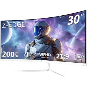 Z Z-Edge Z-Edge Monitor Gaming Curvo Bianco 30'' 200 Hz, 1ms, 2560x1080, FreeSync, Schermo PC White Ultra-wide 21:9, Inclinazione Regolabile, 1500R, 2×HDMI2.0 & 2×DP1.4, RGB, VESA 75 * 75mm (DP Cavo Incluso)