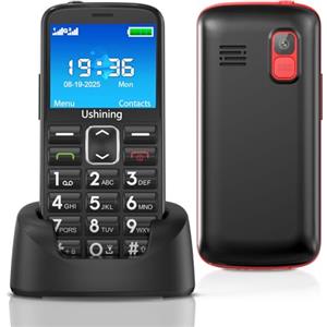 Ufferson Telefono Cellulare per Anziani con Tasti Grandi, GSM Telefoni per Persone Anziane Facile da Usare, SIM Doppio, Schermo da 2,4", SOS, Chiamata Rapida, Volume Alto, Ricarica USB C, Base di Ricarica,Nero