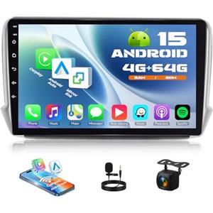 GOHHDL 4G+64G 8Core Autoradio Android 2DIN per Peugeot 208/2008 2012-2018, touchscreen da 10,1 pollici con navigazione GPS, WiFi, EQ, Bluetooth, radio FM/RDS, SWC + Retromarcia + MIC