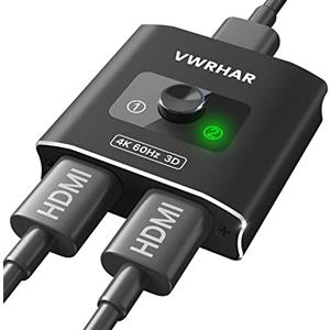 VWRHar Switch HDMI 4K@60Hz HDR, Sdoppiatore HDMI Alluminio Switch Bidirezionale 2 in 1 out o 1 in 2 out, Supporta HDCP 2.2 4K 3D e 1080P, Splitter Per TV,Fire Stick,Decoder DVB-T2, PS5/4/3,SKYQ Xbox