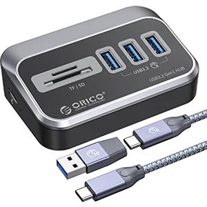 ORICO Hub USB, ORICO Hub USB C a lettore di schede SD, Multi USB Adattatore con 0.5m cavo, Sdoppiatore USB da 5 Gbps con alimentazione 5V/2A porta C per PC, laptop, M1 Mac Mini, iMac, MacBook Pro/Air