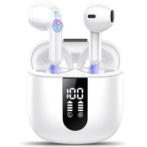 TIMU Cuffie Bluetooth, Auricolari Bluetooth 5.4 Stereo HiFi con 4 ENC Mic,Cuffie Wireless con LED Display 50 Ore, Cancellazione Rumore Cuffiette Bluetooth,Touch Control,IP7 Impermeabile Auricolari Wireless
