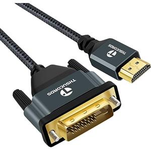 Thsucords Cavo HDMI a DVI 4K 1M,Intrecciato Cavo Adattatore DVI a HDMI Bidirezionale pour Proiettore, Laptop, TV, PC, Lettore DVD