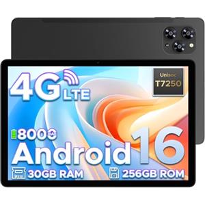 POPUX TAB G6 Android 16 Tablet 11 Pollici, 4G LTE 90Hz, 30GB RAM+256GB ROM/TF 2TB, Octa-Core Tablet con Sim, 8000mAh/Gemini AI/Widevine L1/13MP+5MP/OTG/BT5/FACE ID/Doppi altoparlanti/3.5mm Jack-Nero