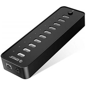 ORICO 10 Portes Hub USB 2.0 con Interruttore di Alimentazione e Adattatore di Alimentazione 30W (12V2.5A), Hub Dati a 480 Mbps di Velocità per PC Desktop Computer Notebook MacBook iMac